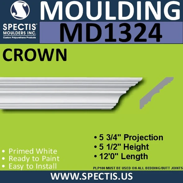 MD1324 Spectis Crown Molding Trim 5 3/4"P x 5 1/2"H x 144"L
