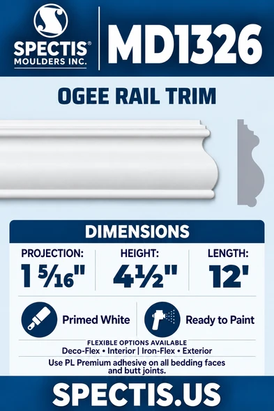 MD1326 Ogee Rail Trim — manufacturer-referenced product and side profile