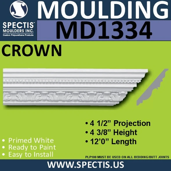MD1334 Spectis Crown Molding Trim 4 1/2"P x 4 3/8"H x 144"L
