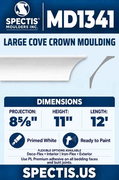 MD1341 moulding — clean white rendering and manufacturer-catalogue-based gray side profile.