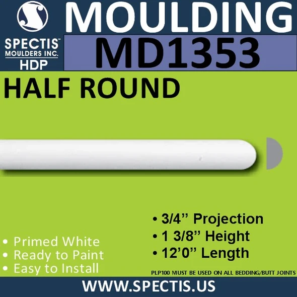 MD1353 Spectis Molding Half Round 3/4"P x 1 3/8"H x 144"L