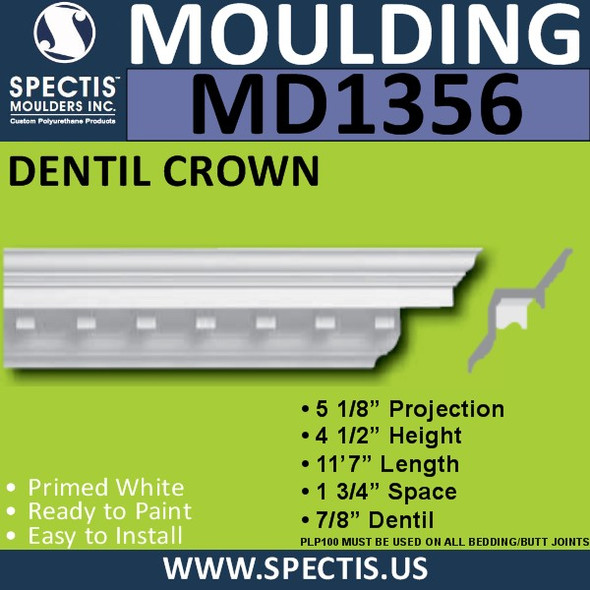 MD1356 Spectis Crown Molding Trim 5 1/8"P x 4 1/2"H x 139"L