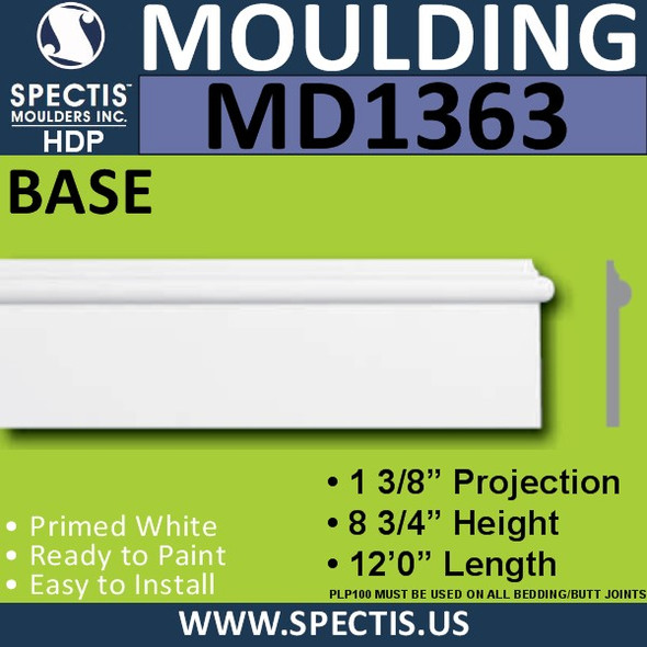MD1363 Spectis Molding Base Trim 1 3/8"P x 8 3/4"H x 144"L