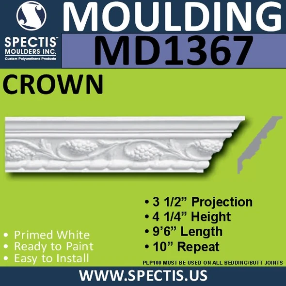 MD1367 Spectis Crown Molding Trim 3 1/2"P x 4 1/4"H x 114"L