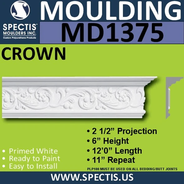 MD1375 Spectis Crown Molding Trim 2 1/2"P x 6"H x 144"L