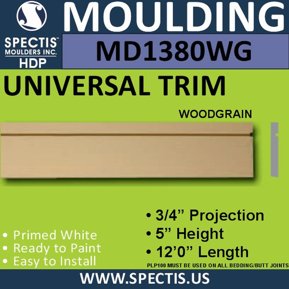 MD1380WG Spectis Wood Grain Base Cap 3/4"P x 5"H x 144"L