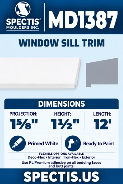 MD1387 moulding — clean white rendering and manufacturer-catalogue-based gray side profile.