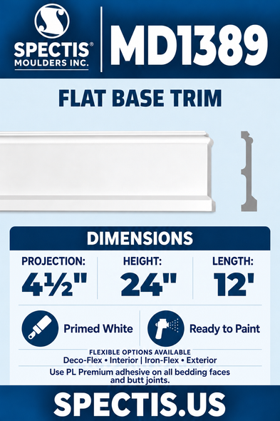 MD1389 moulding — clean white rendering and manufacturer-catalogue-based gray side profile.