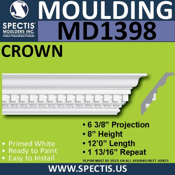 MD1398 Spectis Crown Molding Trim 6 3/8"P x 8"H x 144"L