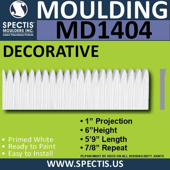 MD1404 Spectis Molding Base Cap Trim 1"P x 6"H x 5' 9"L