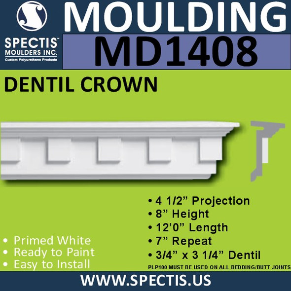 MD1408 Spectis Molding Dentil Trim 4 1/2"P x 8"H x 144"L