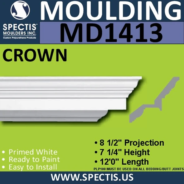 MD1413 Spectis Crown Molding Trim 8 1/2"P x 7 1/4"H x 144"L
