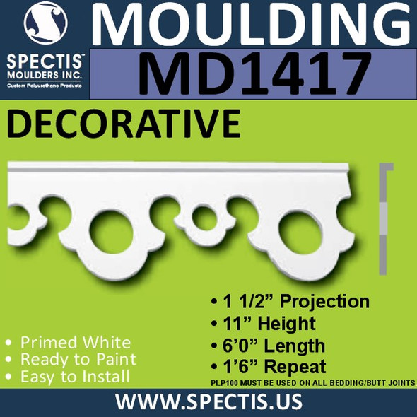 MD1417 Spectis Molding Base Cap Trim 3/4"P x 11"H x 72"L