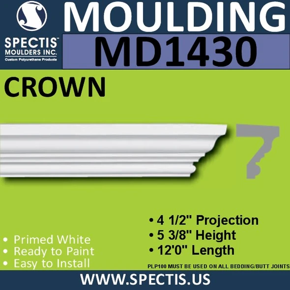 MD1430 Spectis Crown Molding Trim 4 1/2"P x 5 3/8"H x 144"L