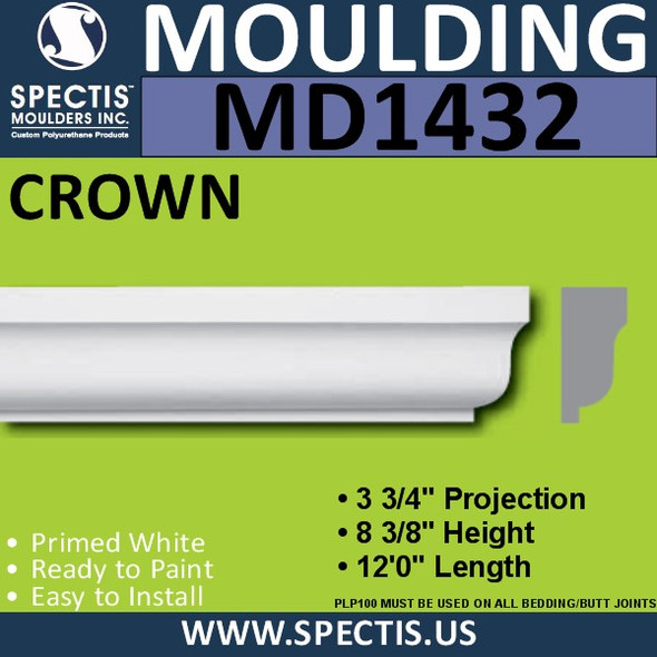 MD1432 Spectis Molding Base Cap 3 3/4"P x 8 3/8"H x 144"L