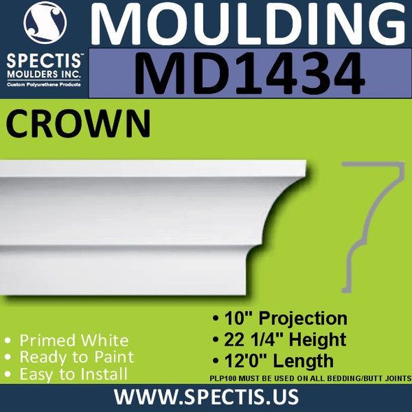 MD1434 Spectis Crown Molding Trim 10"P x 22 1/4"H x 144"L
