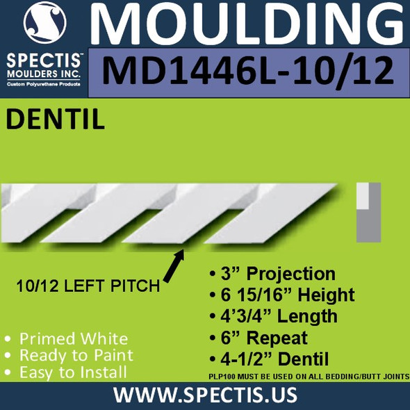MD1446L-10/12 Pitch Dentil Trim Left 3"P x 6 15/16"H x 48"L