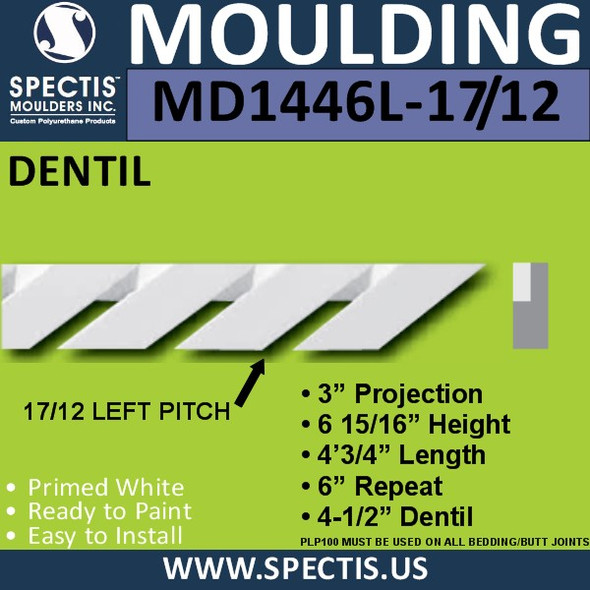 MD1446L-17/12 Pitch Dentil Trim Left 3"P x 6 15/16"H x 48"L