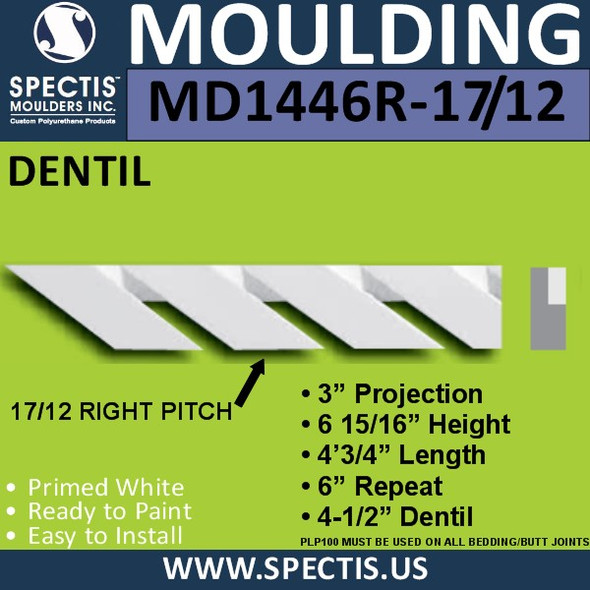 MD1446R-17/12 Pitch Dentil Trim Right 3"P x 6 15/16"H x 48"L