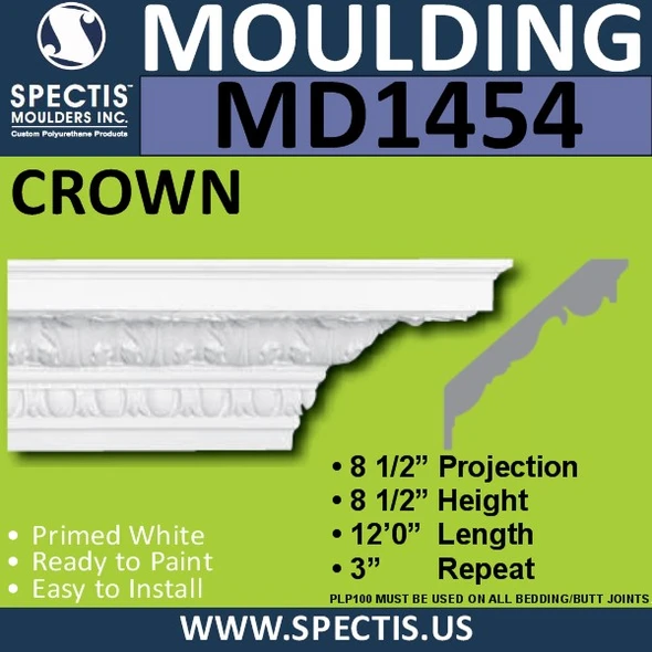 MD1454 Spectis Crown Molding Trim 8 1/2"P x 8 1/2"H x 144"L