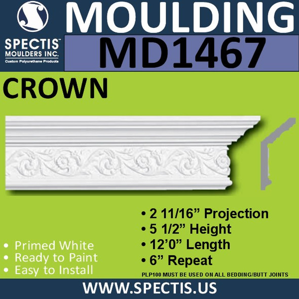 MD1467 Spectis Crown Molding Trim 2 11/16"P x 5 1/2"H x 144"L