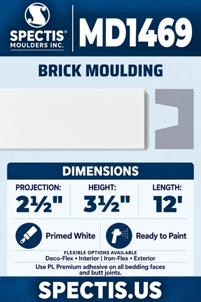 MD1469 Brick Moulding — clean white moulding with matching side profile
