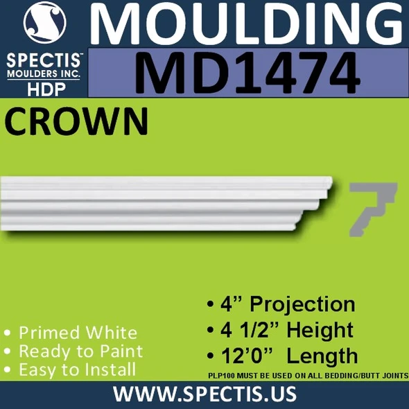 MD1474 Spectis Molding Crown Trim 4"P x 4 1/2"H x 144"L