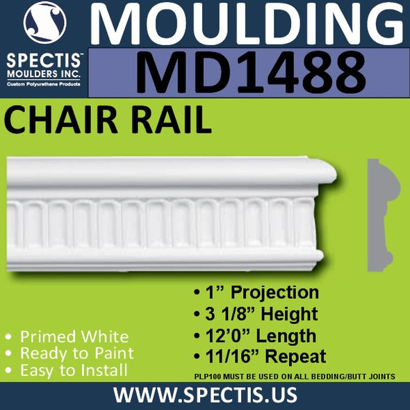 MD1488 Spectis Molding Base Cap Trim 1"P x 3 1/8"H x 144"L