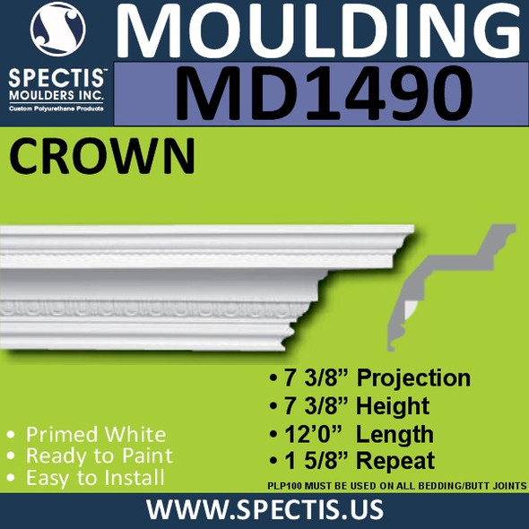 MD1490 Spectis Crown Molding Trim 7 3/8"P x 7 3/8"H x 144"L
