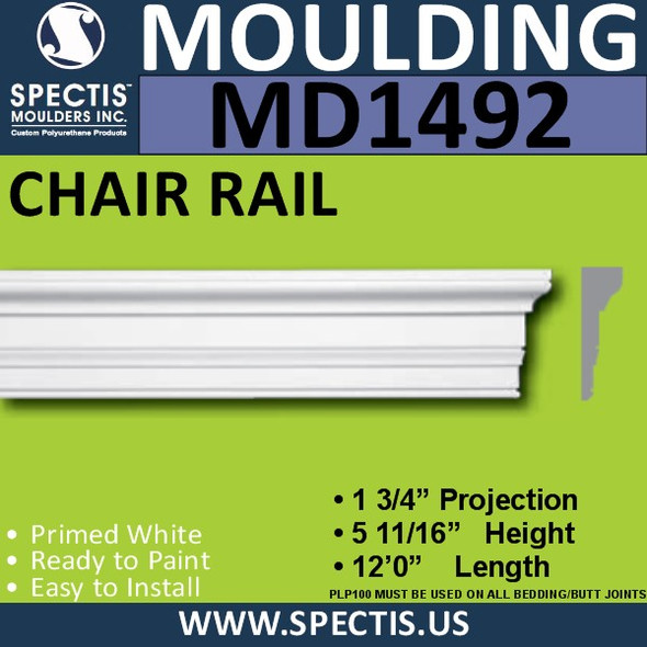 MD1492 Spectis Molding Base Trim 1 3/4"P x 5 11/16"H x 144"L