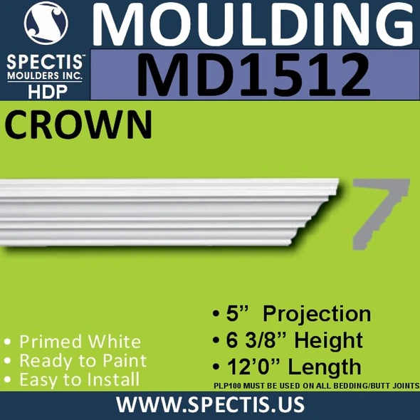 MD1512 Spectis Crown Molding Trim 5"P x 6 3/8"H x 144"L