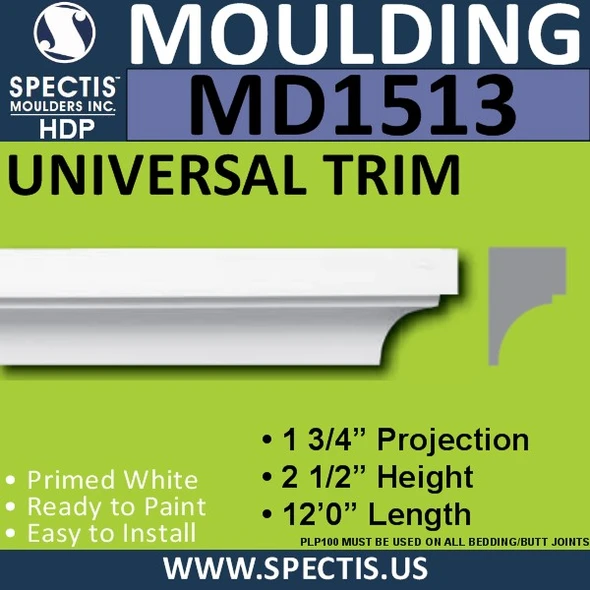 MD1513 Spectis Molding Base Cap Trim 1 3/4"P x 2 1/2"H x 144"L