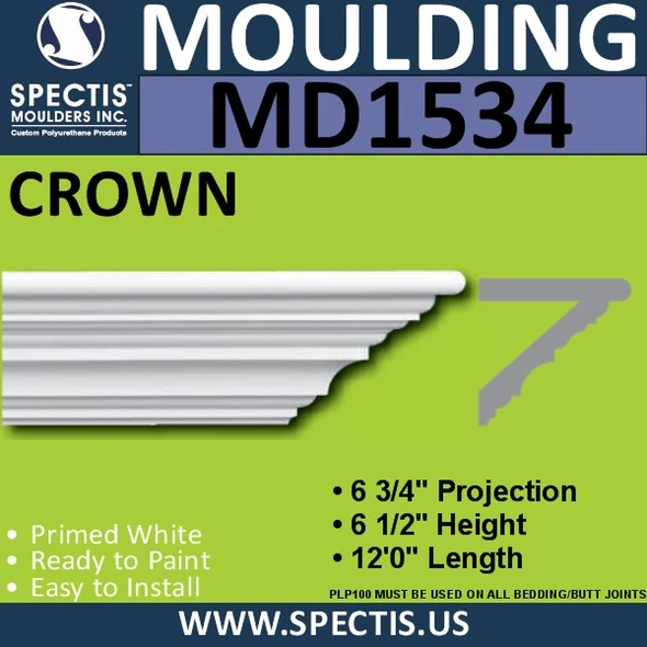 MD1534 Spectis Crown Molding Trim 6 3/4"P x 6 1/2"H x 144"L