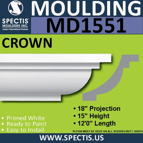 MD1551 Spectis Crown Molding Trim 18"P x 15"H x 144"L