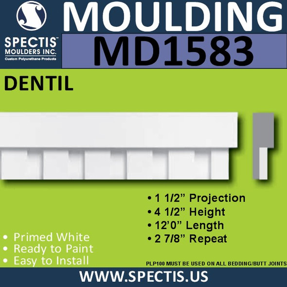 MD1583 Spectis Molding Dentil Trim 1 /12"P x 4 1/2"H x 144"L