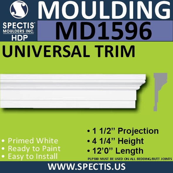 MD1596 Spectis Molding Base Cap Trim 1 1/2"P x 4 1/4"H x 144"L