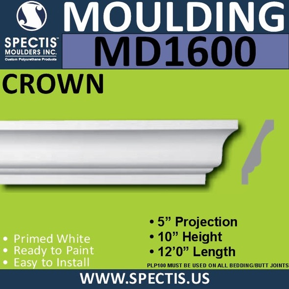 MD1600 Spectis Crown Molding Trim 5"P x 10"H x 144"L