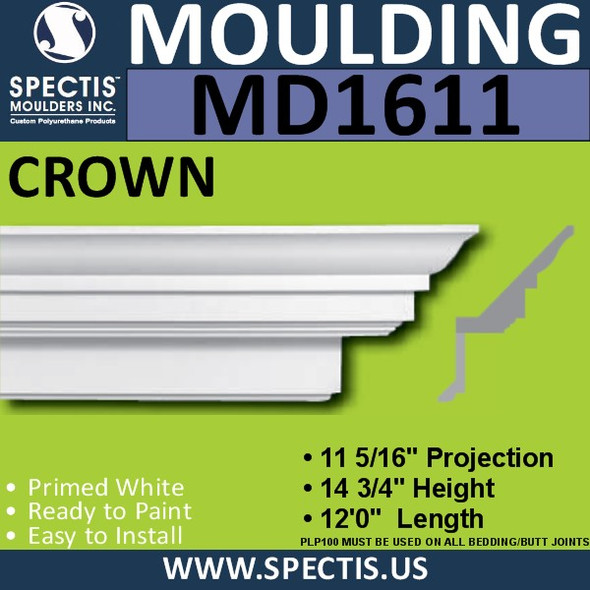 MD1611 Spectis Crown Molding 11 5/16"P x 14 3/4"H x 144"L