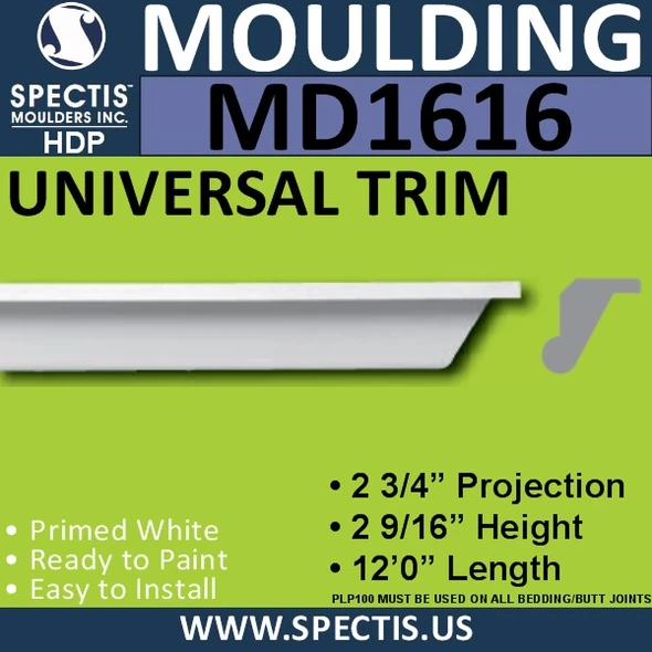 MD1616 Spectis Crown Molding Trim 2 3/4"P x 2 9/16"H x 144"L