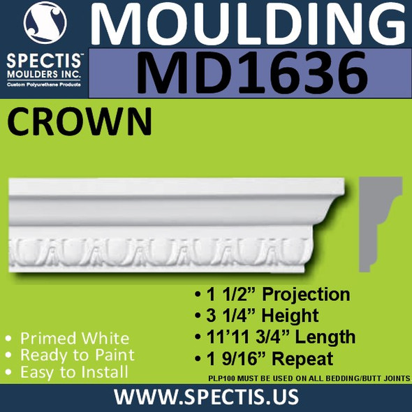 MD1636 Spectis Molding Cap Trim 1 1/2"P x 3 1/4"H x 143.75"L