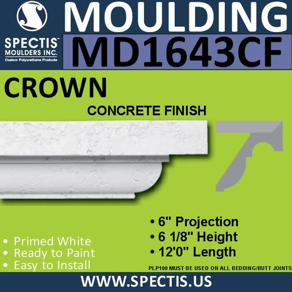 MD1643CF Spectis Crown Concrete Finish 6"P x 6 1/8"H x 144"L