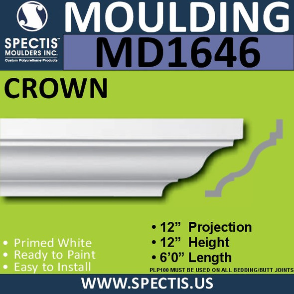 MD1646 Spectis Crown Molding Trim 12"P x 12"H x 72"L