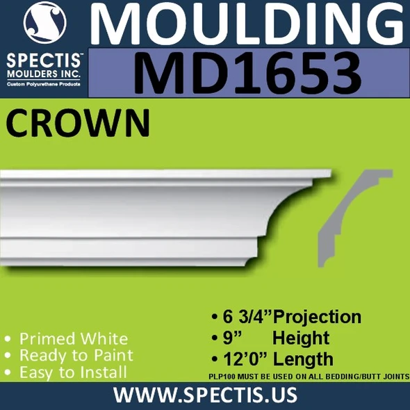 MD1653 Spectis Crown Molding Trim 6 3/4"P x 9"H x 144"L