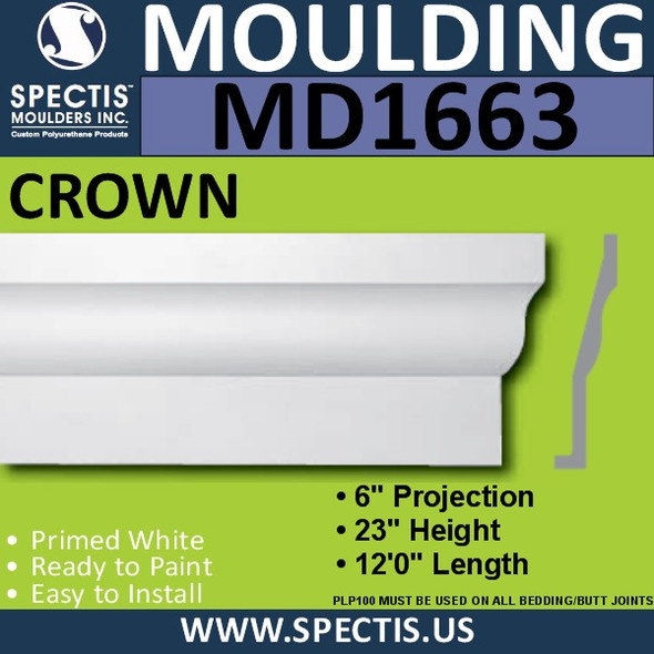 MD1663 Spectis Crown Molding Trim 6"P x 23"H x 144"L