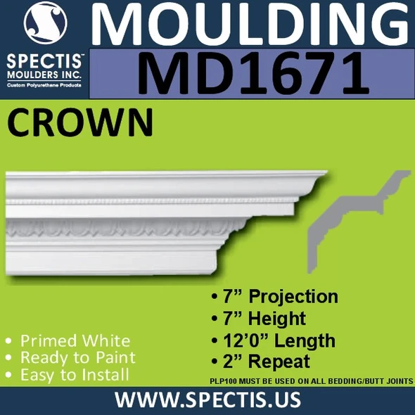 MD1671 Spectis Crown Molding Trim 7"P x 7"H x 144"L