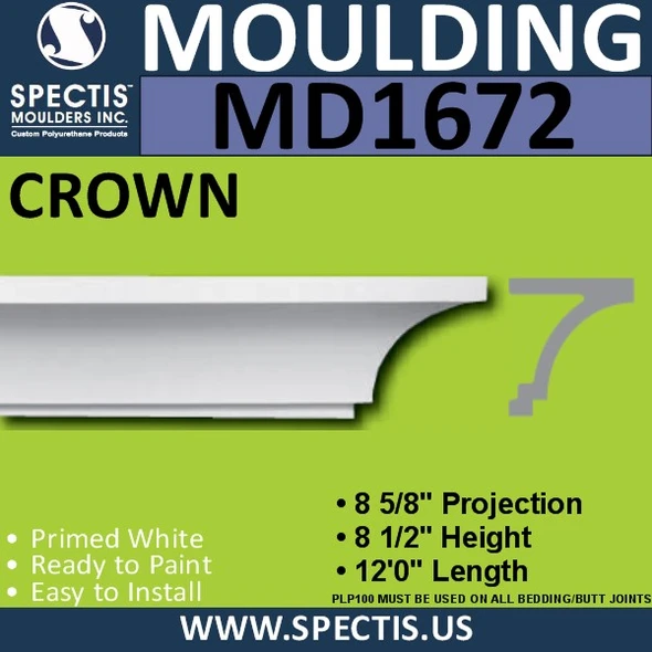 MD1672 Spectis Crown Molding Trim 8 5/8"P x 8 1/2"H x 144"L
