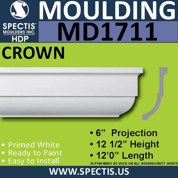 MD1711 Spectis Crown Molding Trim 6"P x 12 1/2"H x 144"L