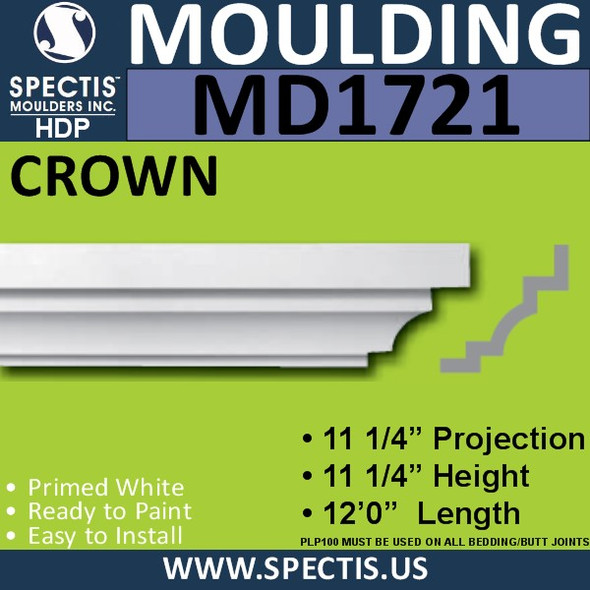 MD1721 Spectis Crown Molding Trim 11 1/4"P x 11 1/4"H x 144"L