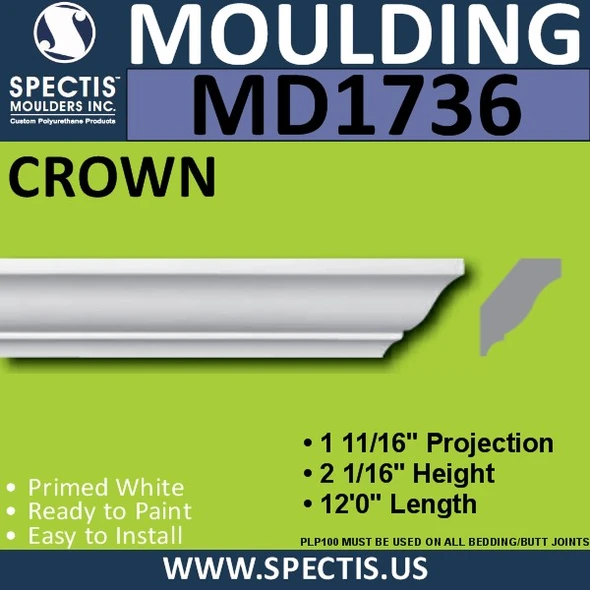 MD1736 Spectis Crown Molding Trim 1 11/16"P x 2 1/16"H x 144"L