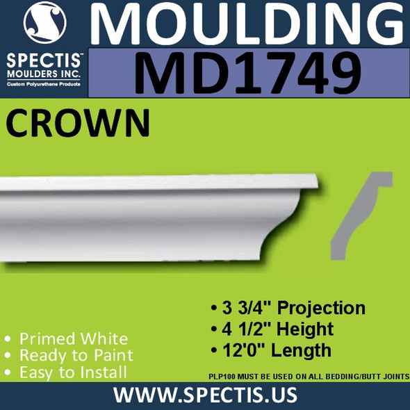 MD1749 Spectis Molding Trim 3 3/4"P x 4 1/2"H x 144"L